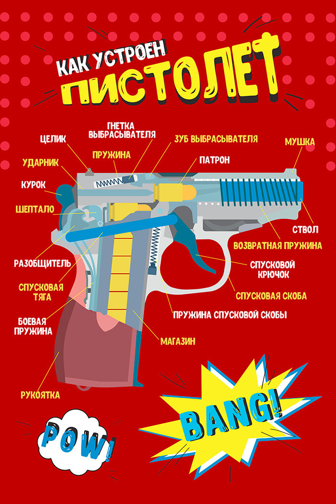 Плакат обучающий А2 ламинир Устройство пистолета развивающий 457x610