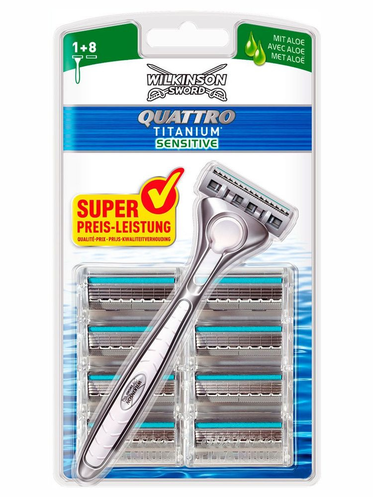 Wilkinson Sword Quattro Titanium Sensitive Бритвенный станок 9 кассет