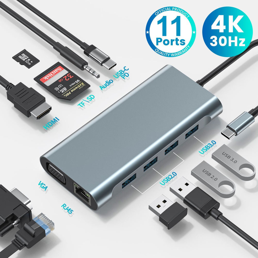 11 in 1 usb hub type c 3 0 Разветвитель thunderbolt с 4K HDMI кард