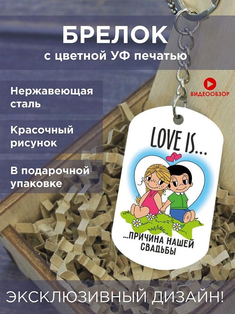 Цветной брелок жетон для ключей Love is Лов ис подарок для влюбленных