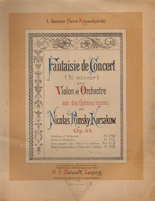 Nicolas Rimsky-Korsakow: Fantasie de Concert (Si mineur) pour Violon et Orchestre sur des themes russes #1