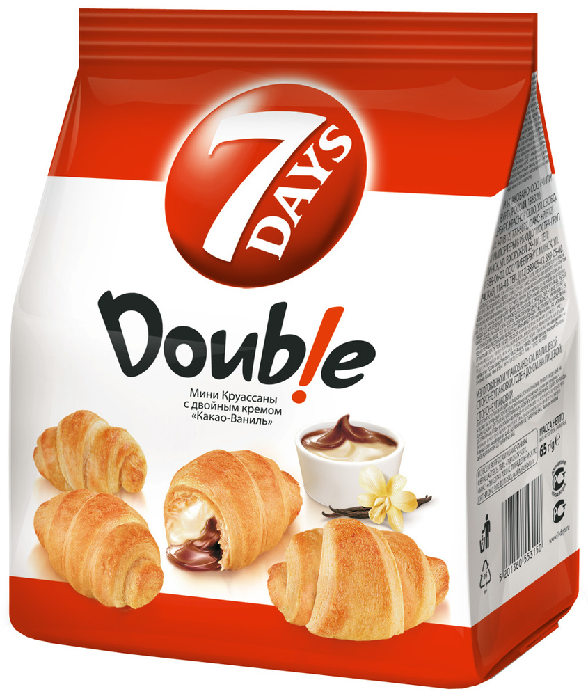 7DAYS Double! Мини-круассаны с двойным кремом Какао-Ваниль, 65 г ...