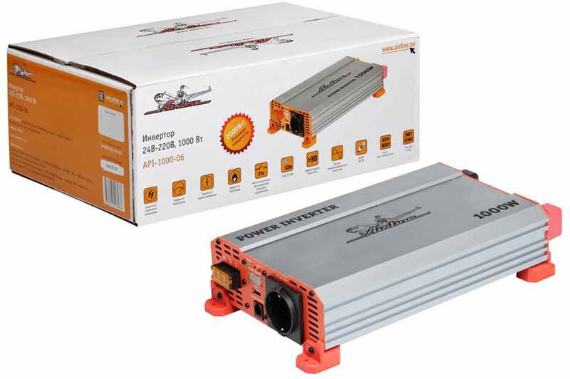 Преобразователь напряжения (инвертор) 24V/220V (1000W) "AIRLINE ...