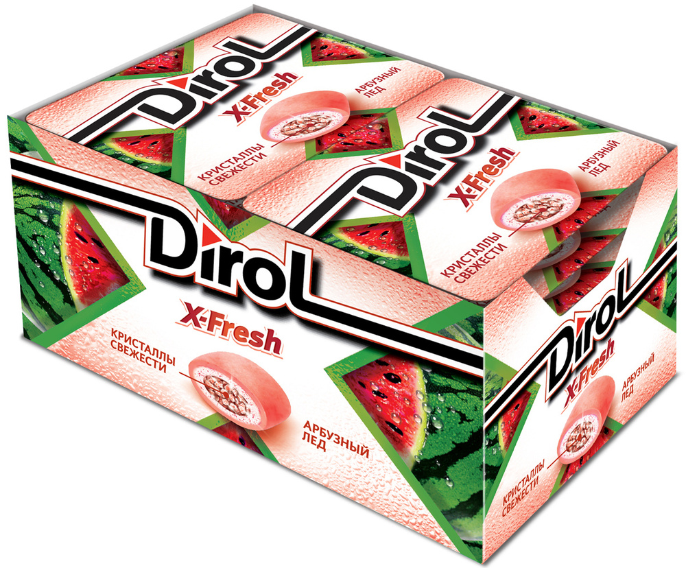 Dirol X-Fresh "Арбузный лед" жевательная резинка без сахара, 12 пачек ...