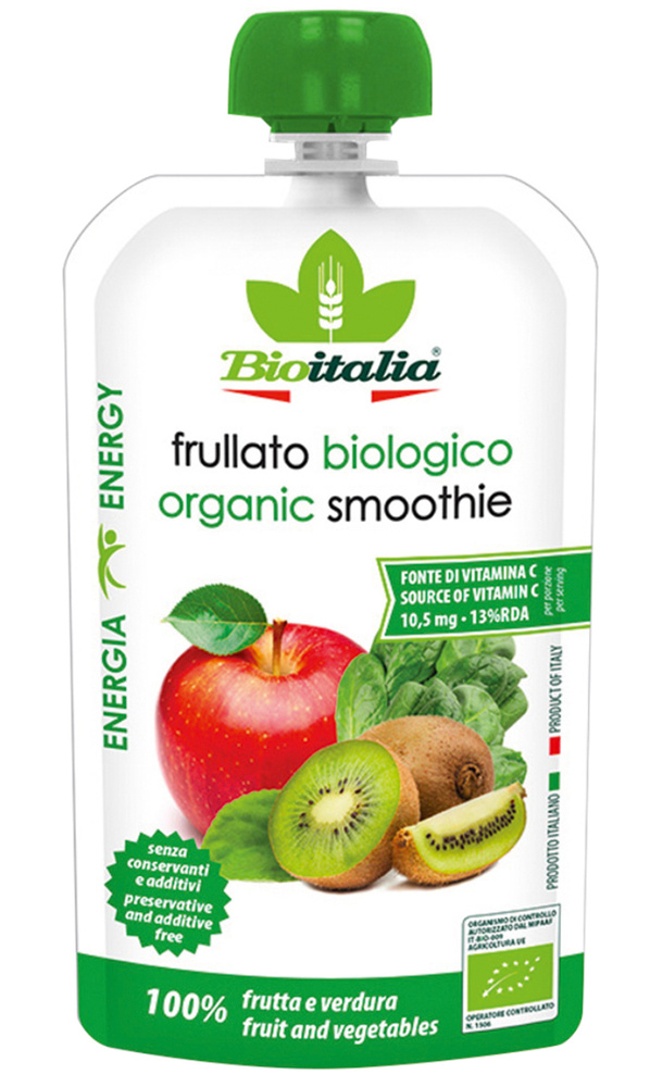 Смузи Bioitalia Apple, kiwi and spinach smoothie Пюре из яблока, киви и шпината, 120г  #1