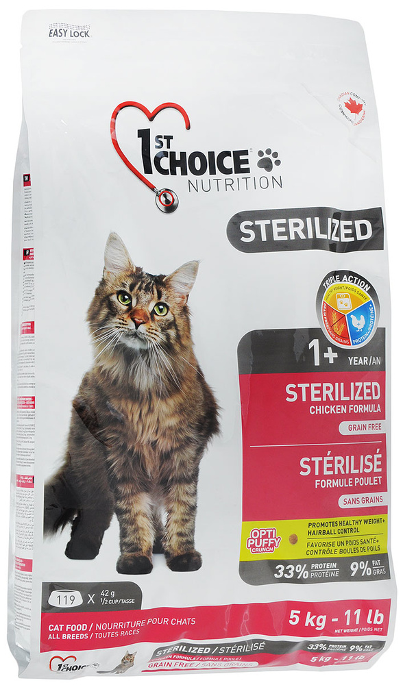 Сухой корм для кошек 1st Choice Sterilized стерилизованных, с курицей и бататом, 5 кг #1