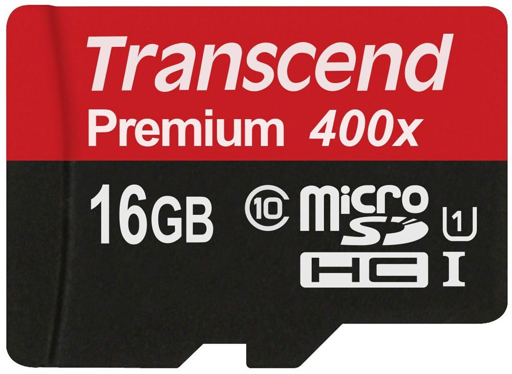 Transcend Карта памяти microSDHC (TS16GUSDCU1), Class 10, UHS-I U1, чтение - 90 Мбайт/сек, Черный, Красный #1