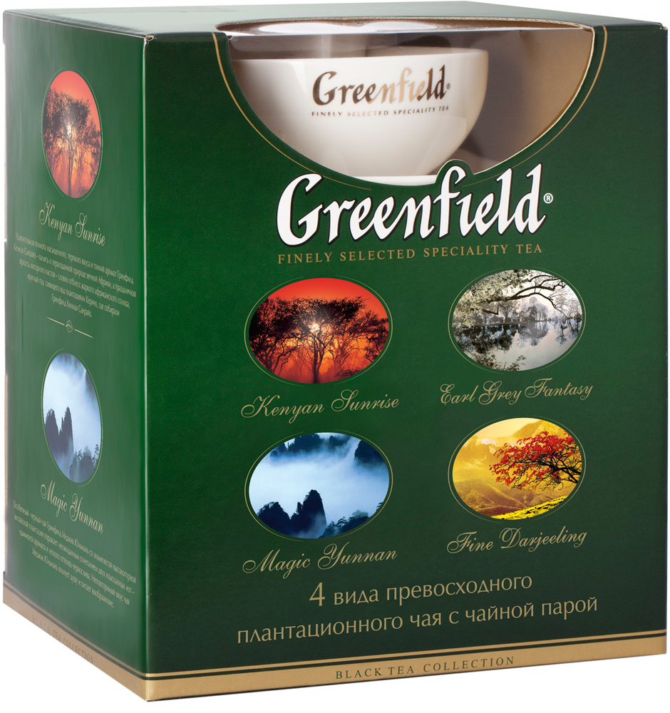 Greenfield Подарочный набор чая в пакетиках, 4 вида по 25 шт + чайная пара #1