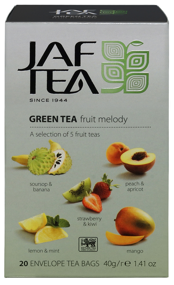 Чай цейлонский JAF TEA "Green Fruit Melody" зеленый 20 пакетиков в конвертиках, Ассорти 5 видов  #1