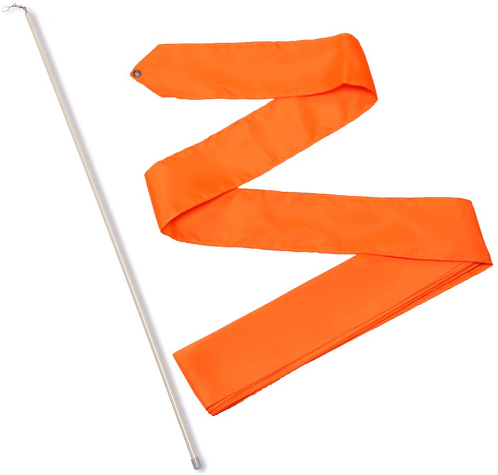 Лента гимнастическая "Indigo", с палочкой и карабином, цвет: оранжевый, длина 4 м  #1
