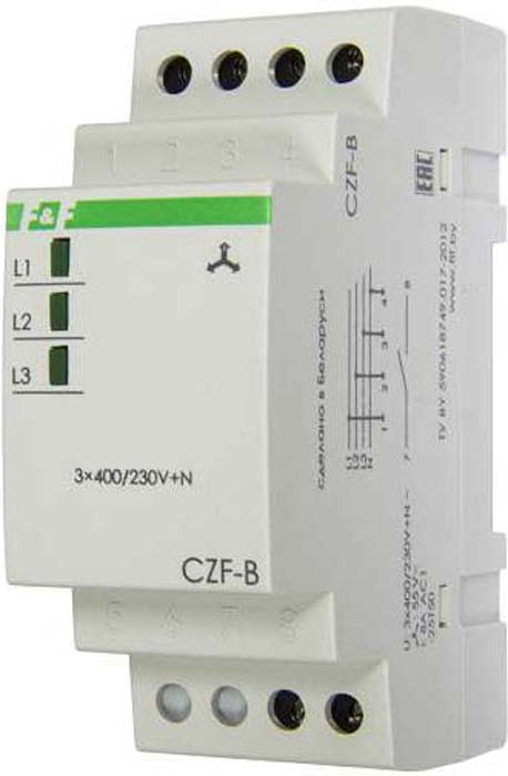 Реле контроля фаз Евроавтоматика F&F CZF-B, 3х400/230+N, 8А, IP20. EA04 ...