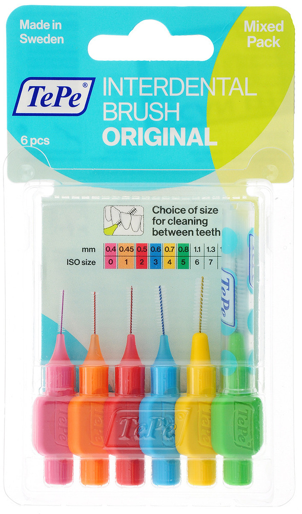 Межзубные ершики TePe Interdental Brush Mixed, разного диаметра, 6 шт ...