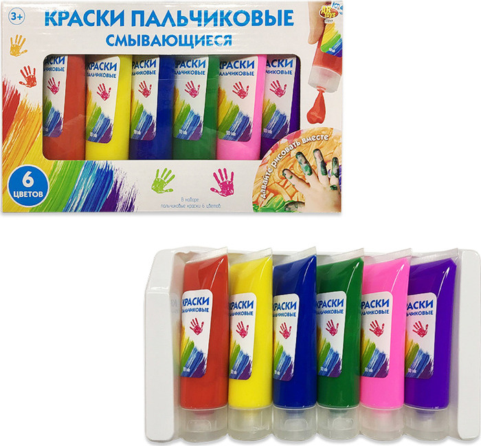 Краски пальчиковые ABtoys, смывающиеся, 1807, 6 цветов #1