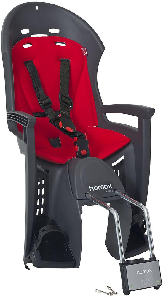 Велокресло детское Hamax Smiley W/Lockable Bracket, серый, красный