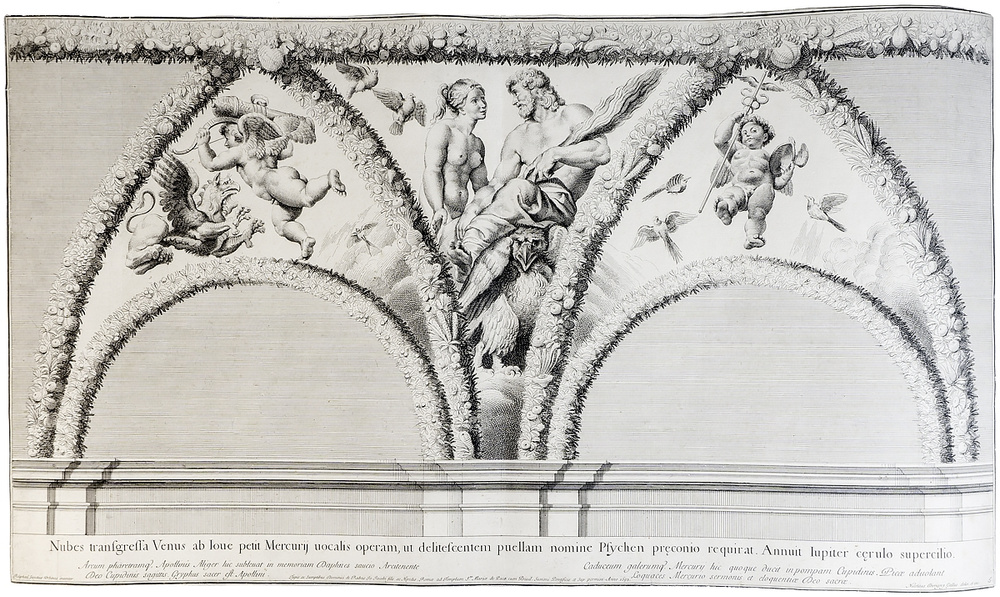 Венера и Юпитер. Люнеты лоджии Психеи. Резцовая гравюра, офорт. Западная Европа, 1693 год  #1