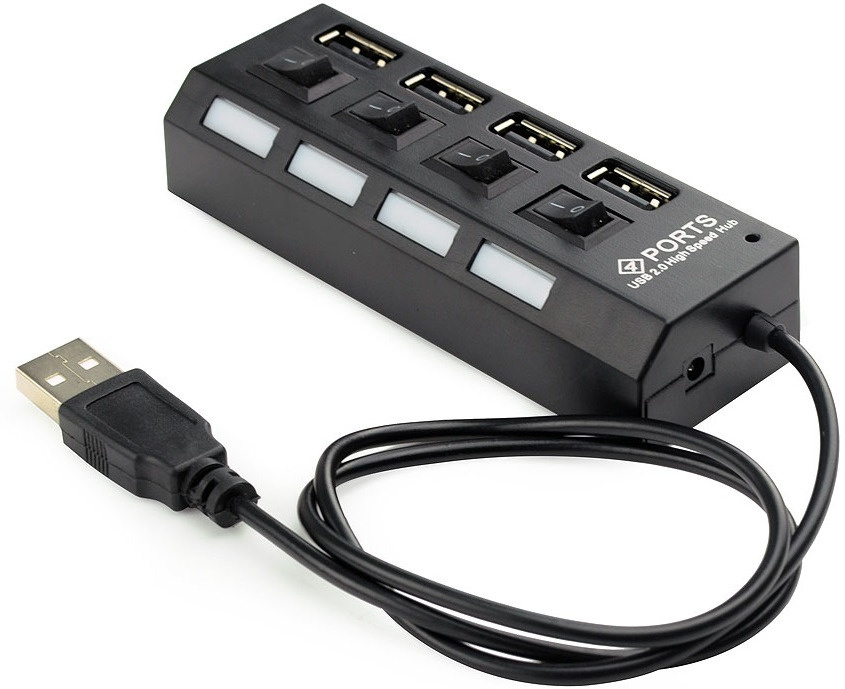 Концентратор USB Gembird UHB-U2P4-02, с подсветкой и выключателем, 4 порта, черный #1