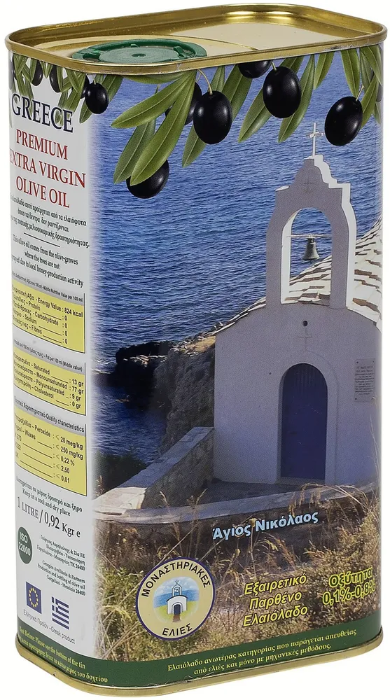 Масло оливковое первый холодный отжим Premium Extra Virgin Olive Oil, ж/б, 1л Мессиния Греция, 1 л, фото 6