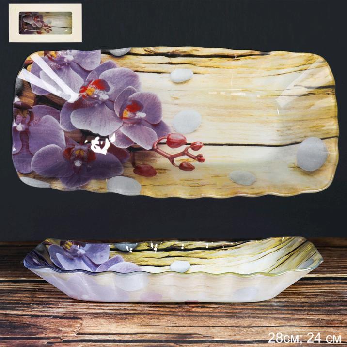 Набор салатников прямоугольный, 2 предмета, размеры 28 и 24 см, бежевый, сиреневый, стекло Набор салатников прямоугольный, 2 предмета, размеры 28 и 24 см, бежевый, сиреневый, стекло