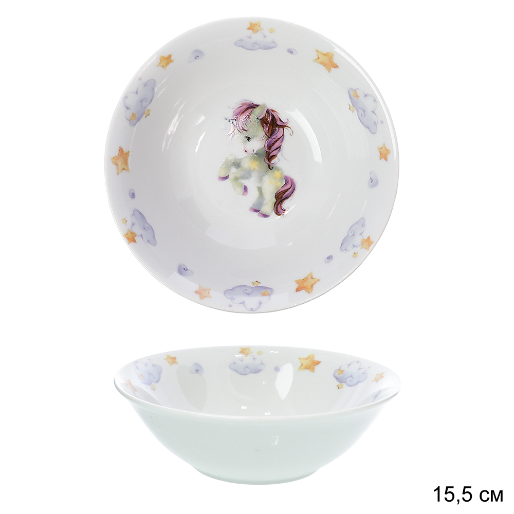 Салатник WHITE LILY Единорог , 480 мл, диаметр 15,5 см, сиреневый, фарфор