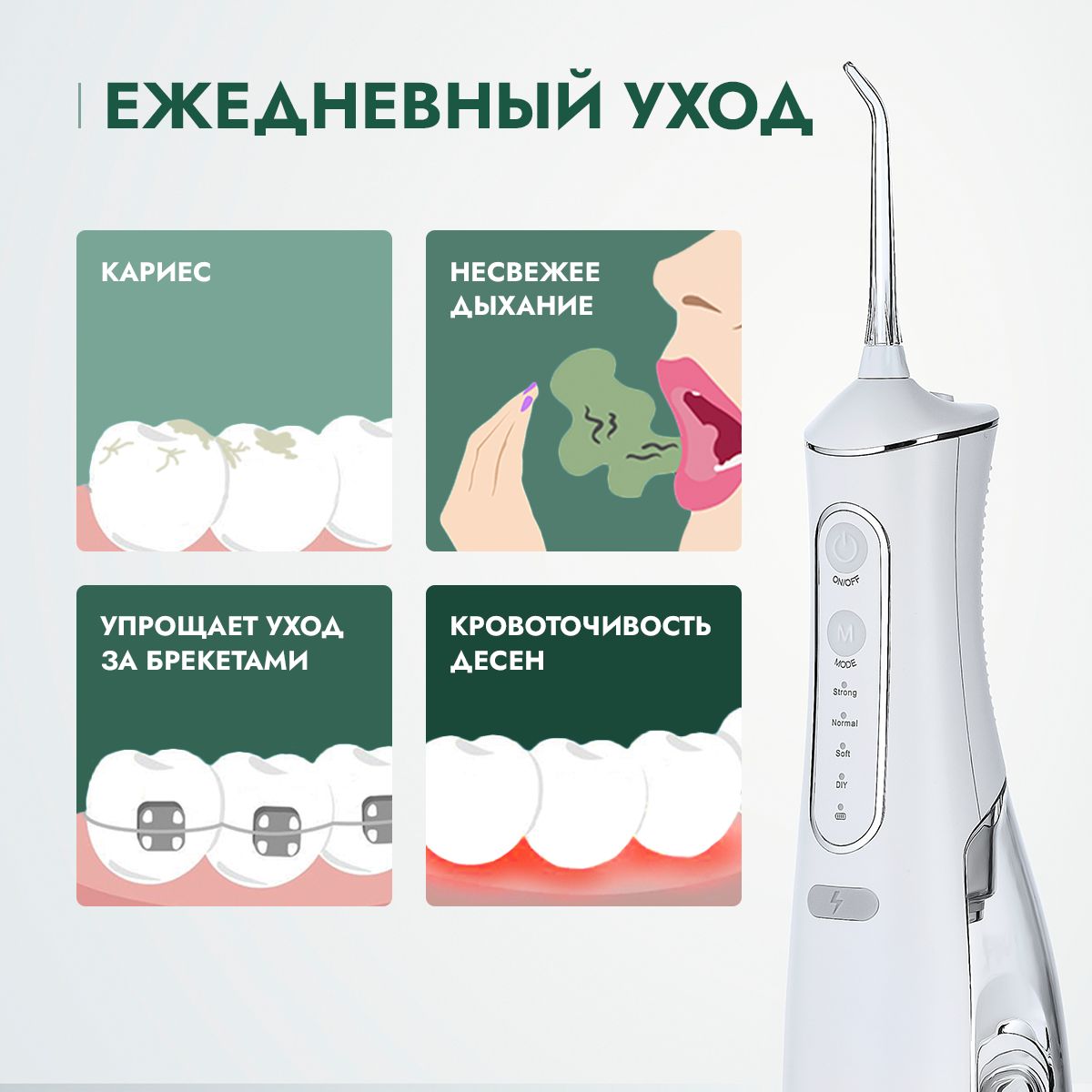 Ирригатор для полости рта портативный AsiaCare LIGHT, 8 насадок ...