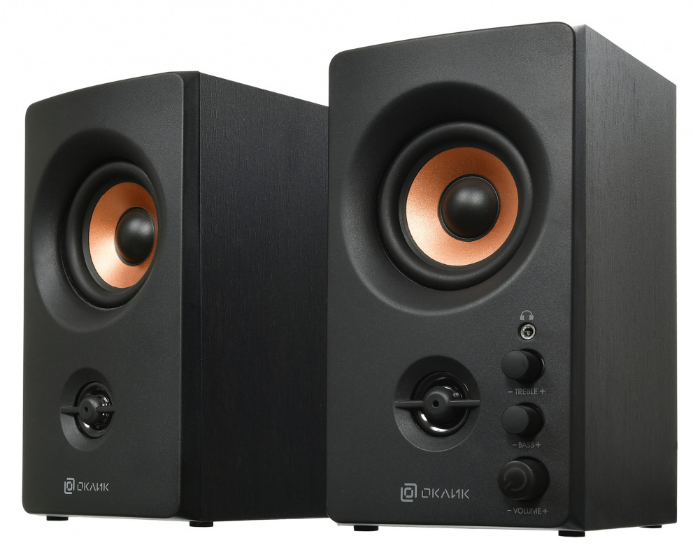 Колонки Oklick OK-164 черные, 30 Вт, деревянный корпус, регулятор ...