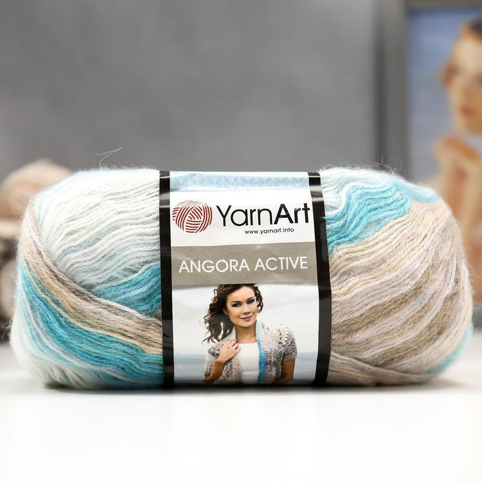 Пряжа для вязания YarnArt "Angora Active" 25% мохер, 75% акрил 500м/100гр, 852 бирюзовый-кремовый-белый #1