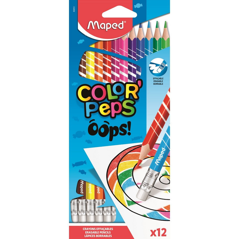 Карандаши цветные Maped Color'peps Oops, трехгранные, с ластиком, 12 цветов  #1