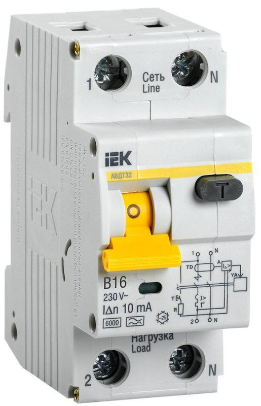 Выключатель автоматический дифференциального тока 2п (1P+N) B 16А 10мА тип A 6кА АВДТ-32 IEK MAD22-5-016-B-10 #1