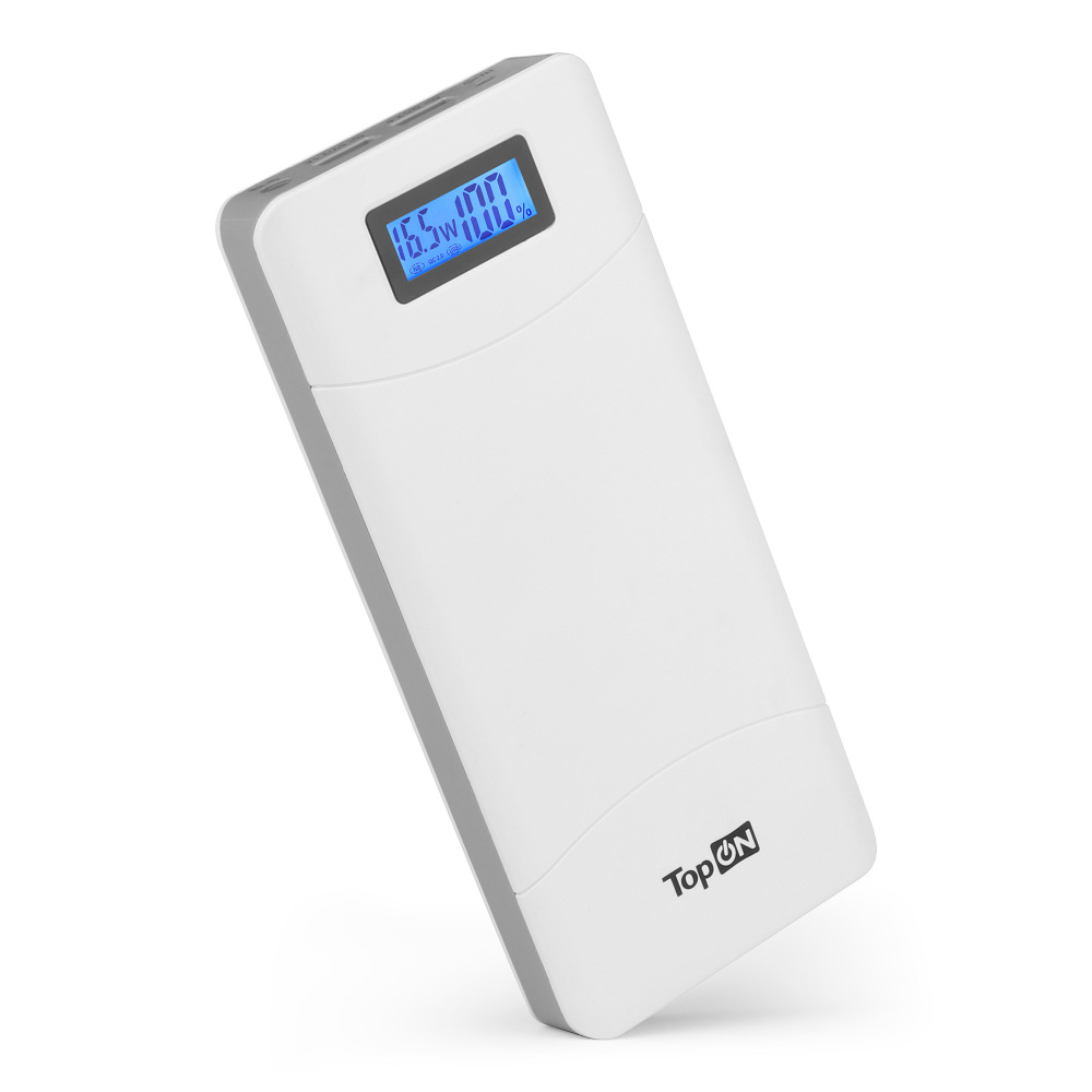 Внешний аккумулятор TopON TOP-T72/W 18000mAh (66.6Wh) QC 2.0, 2 USB для  ноутбука, планшета, смартфона и аккумулятора авто. Белый