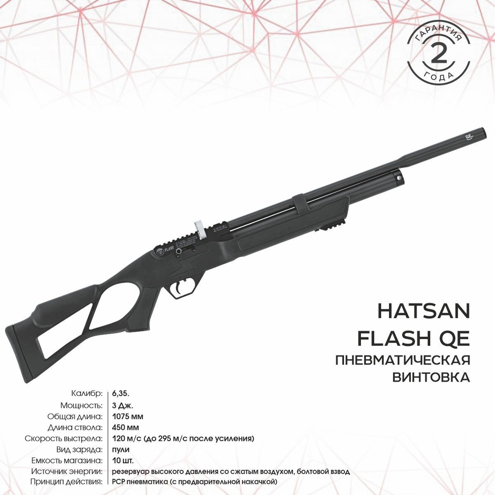 Винтовка пневматическая Hatsan FLASH QE, кал. 6.35, 3 Дж (PCP, пластик)  #1