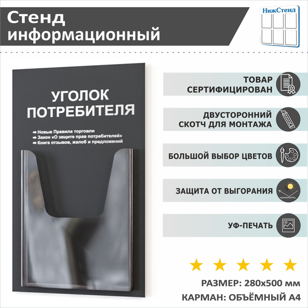 Уголок потребителя 2024 года 280*500 мм (стенд информационный, доска ...