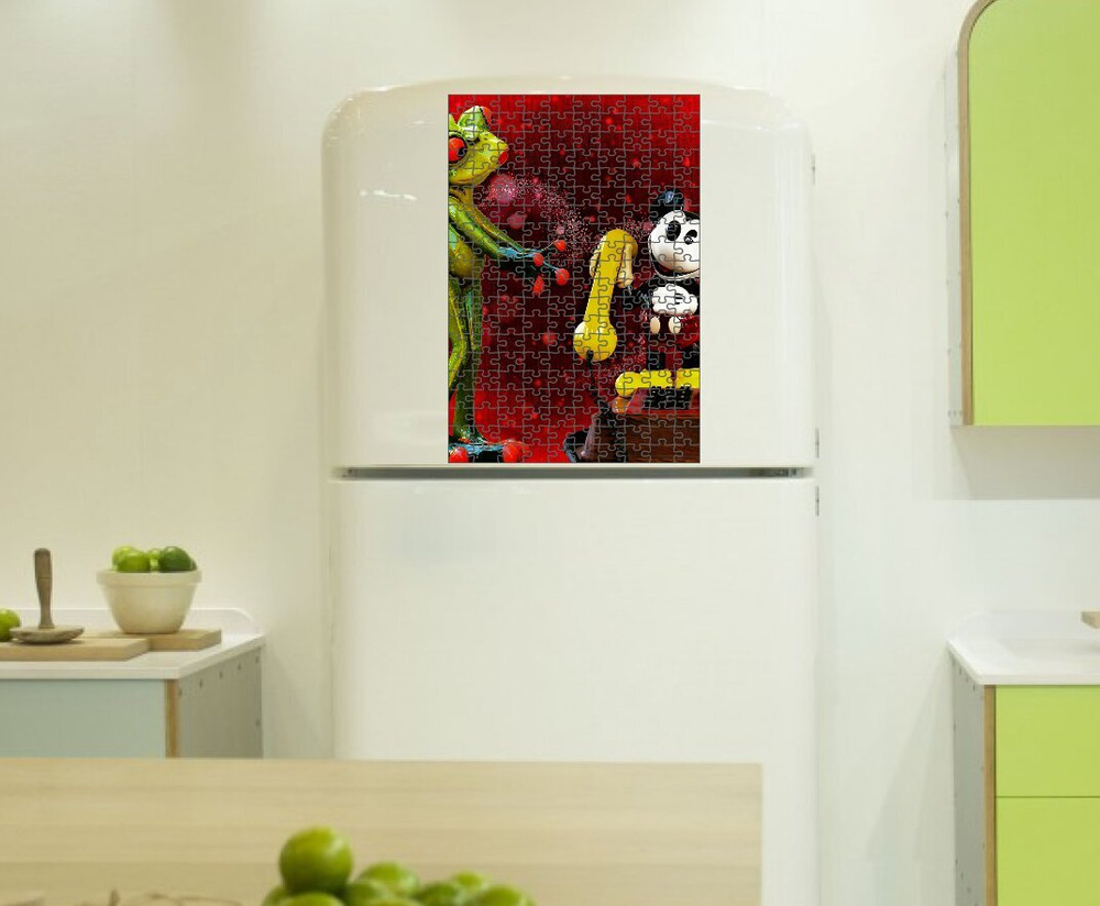 Магнитный пазл 38x26см."Лягушка, микки маус, телефон" на холодильник ...