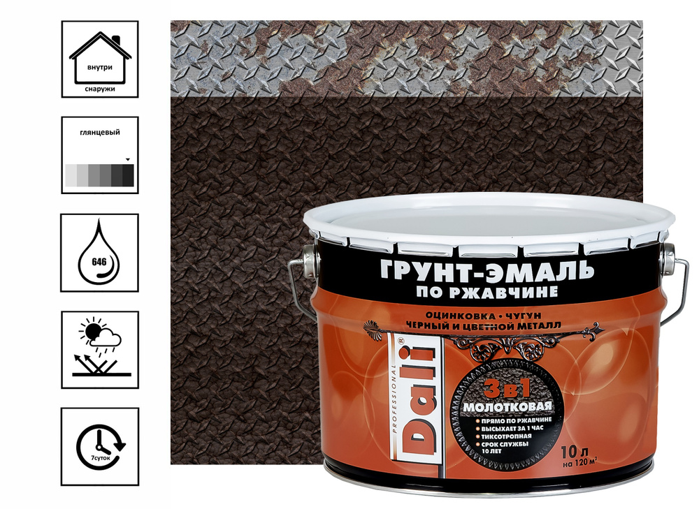 Грунт-эмаль DALI Грунт-эмаль по ржавчине 3в1_молотковая Молотковая ...