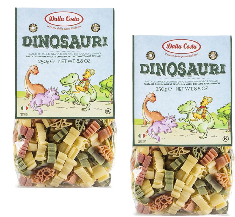 Макаронные изделия Dalla Costa фигурные Динозавры, без яиц со шпинатом и томатами, 250 г - 2 пачки  #1