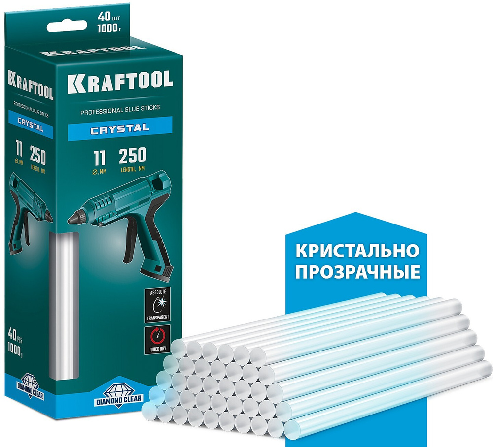 Клеевые стержни кристально прозрачные d 11 x 250 мм (11-12 мм) 40 шт. 1 кг KRAFTOOL  #1