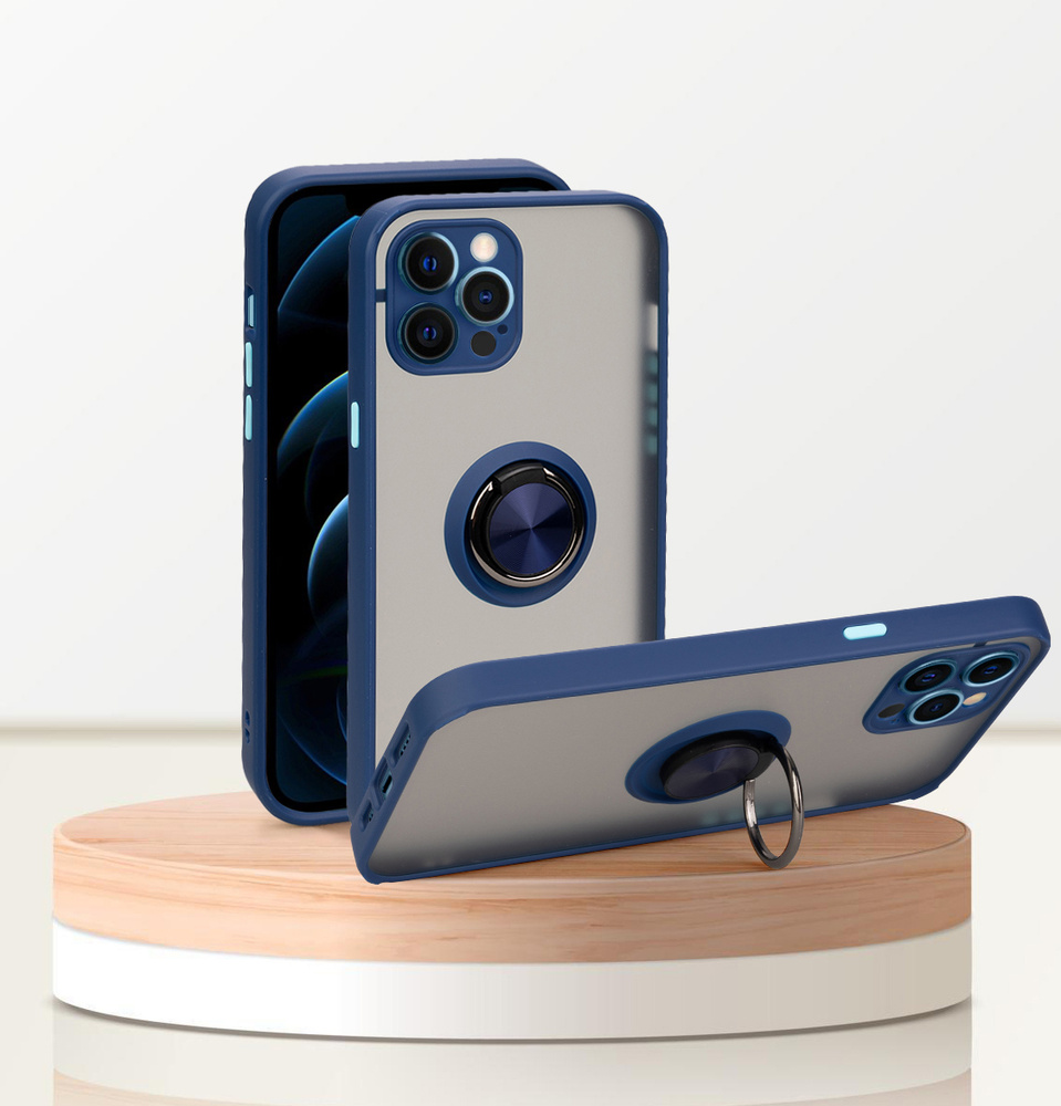 Чехол для айфон 11 про макс / iphone 11 pro max, синий, с кольцом, магнитный, подставка, защита камеры #1