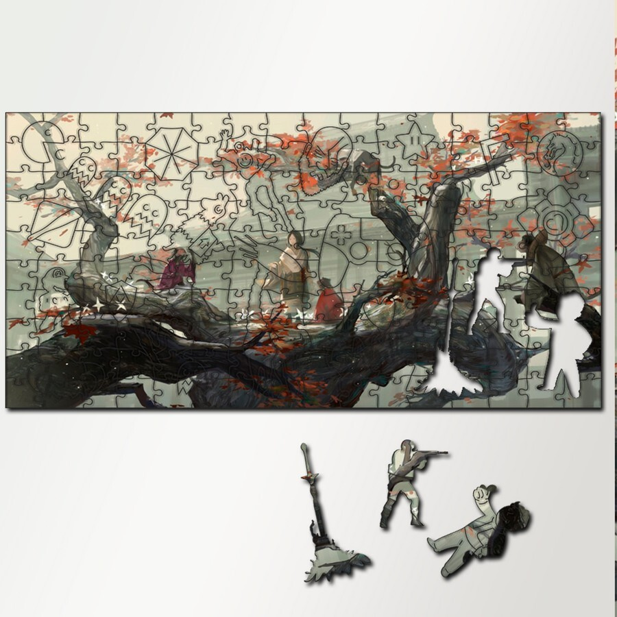 Пазл деревянный с фигурками из дерева 230 деталей 46х23 см игры Sekiro ...