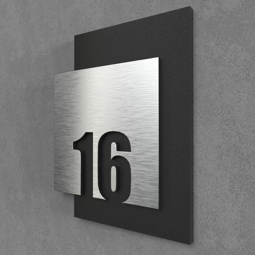 Цифры на дверь квартиры, табличка самоклеящаяся номер 16, 15х12см, царапанное серебро  #1