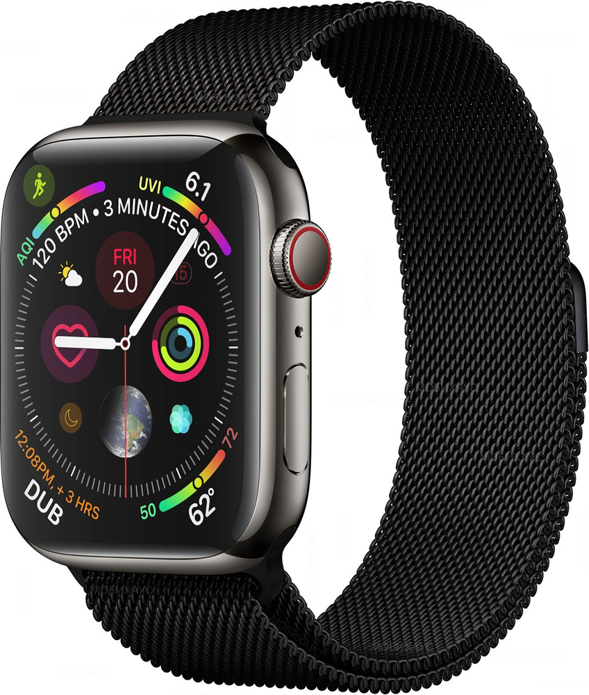 Миланская петля ремешок на Apple Watch в корпусах 42-44-45 mm (любой версии), цвет Чёрный, металлический #1