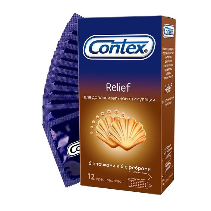 Презервативы Contex Relief с ребрами и точками 12 штук #1