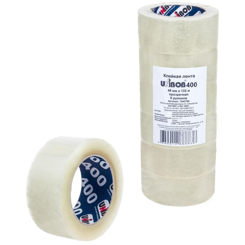 Unibob Клейкая лента Прозрачная, 48х132 ,40 мкр, 6 шт/уп - купить с ...