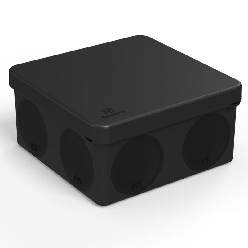 Коробка распределительная ОП 100х100х50мм двухкомпонентная безгалоген. (HF) для прямого монтажа черн. #1