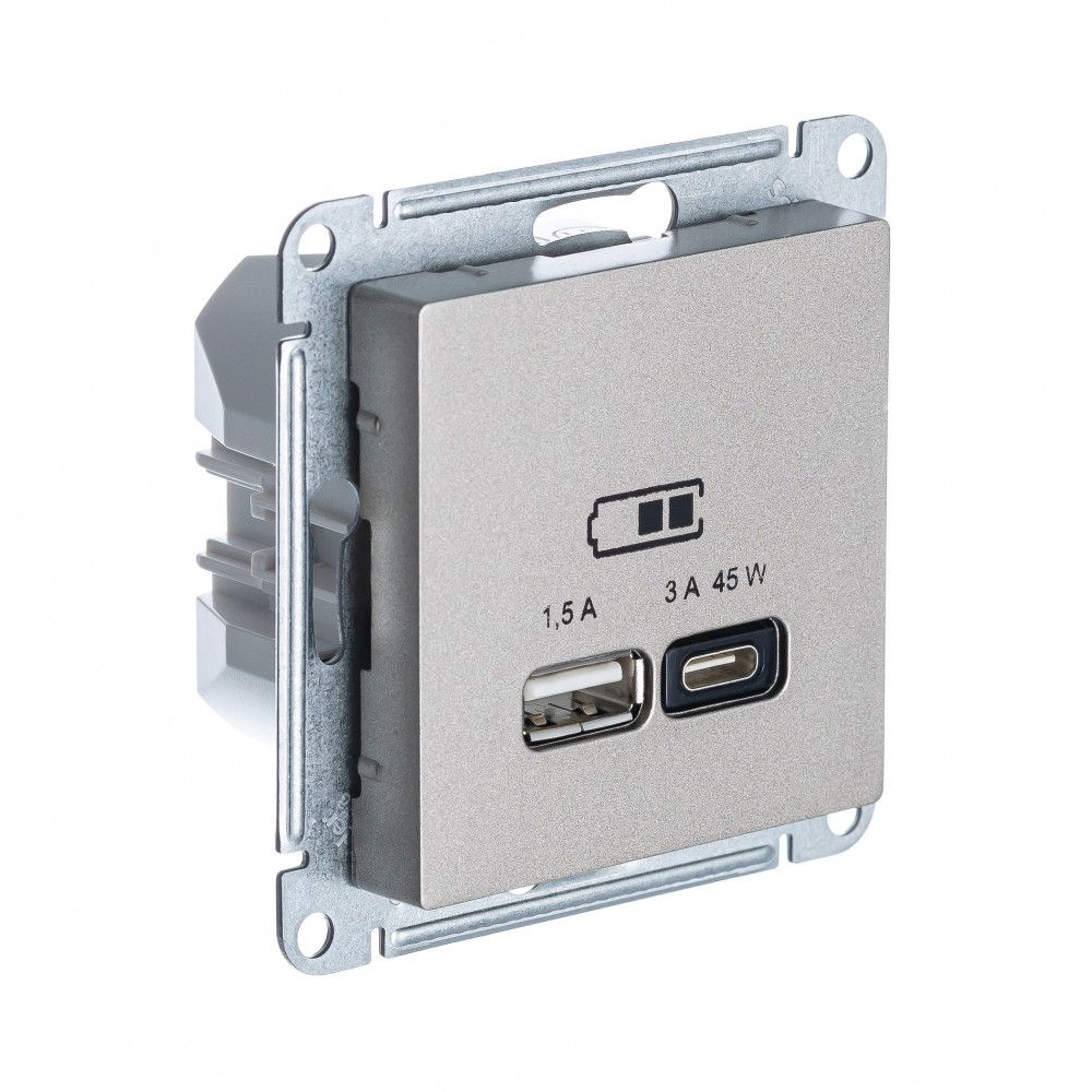 Розетка 1 СП USB A+С, 45W, механизм SE AtlasDesign шампань #1