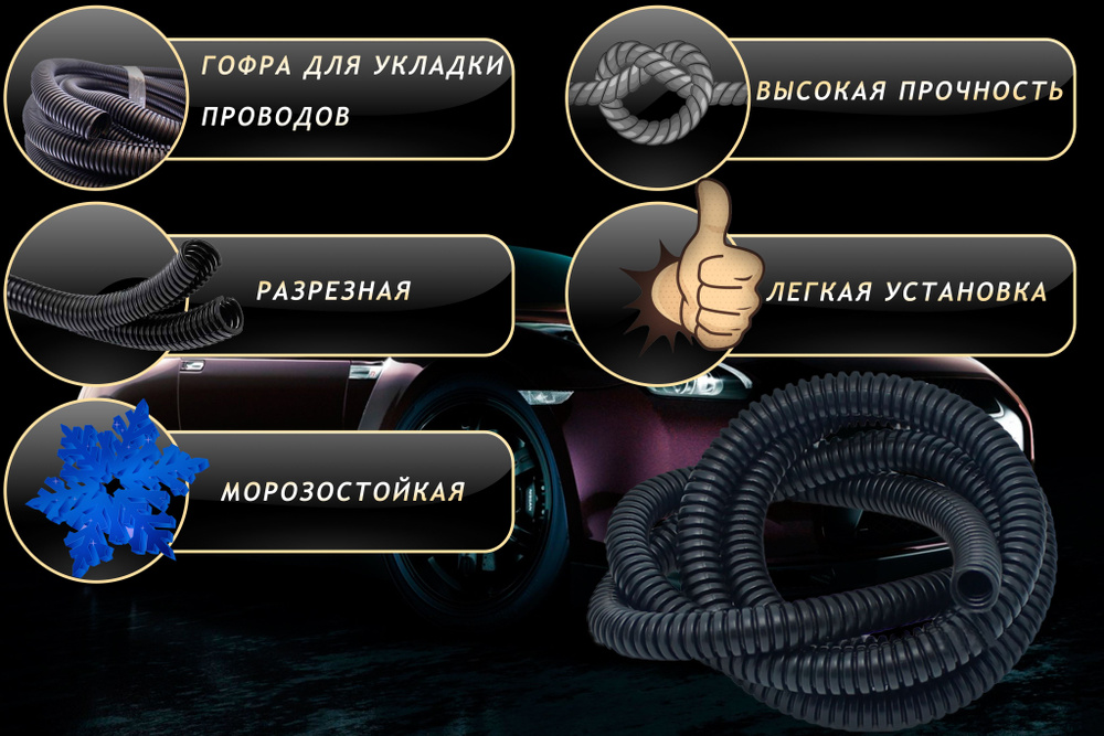 Гофра для укладки проводов D 16.5мм (5 метров - разрезная), 462626, арт ...