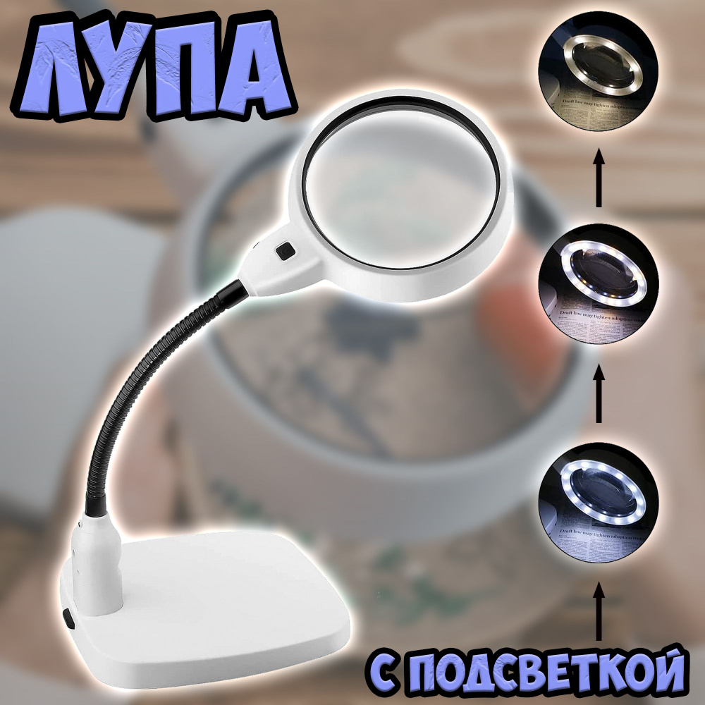 Лупа с подсветкой для чтения / лупа настольная / увеличение 10х ...