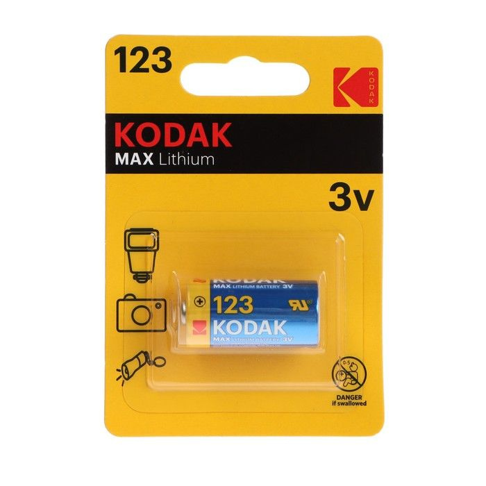 Батарейки литиевая Kodak Max, CR123-1BL, 3В, блистер, 1 шт. #1