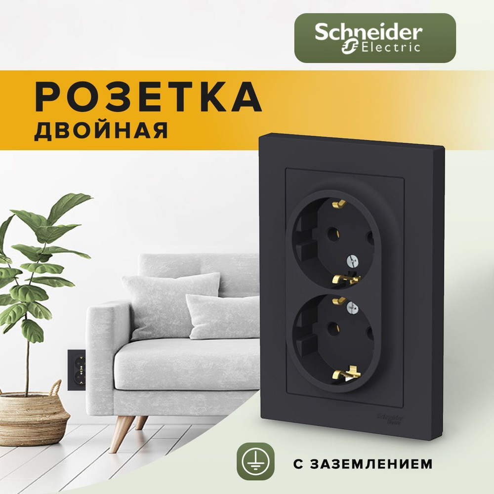 Розетка двойная внутренняя с заземлением Schneider Electric / Systeme Electric AtlasDesign, карбон / #1