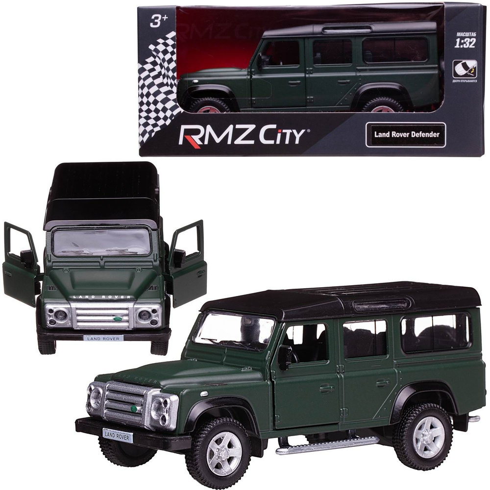 Машинка металлическая Uni-Fortune RMZ City 1:35 Land Rover Defender,  инерционная, темно-зеленый матовый цвет, 16.5 x 7.5 x 7 см