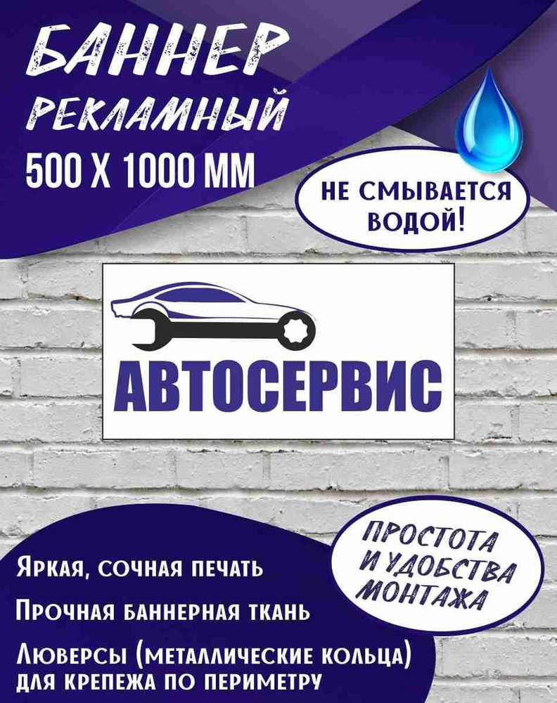 Баннер Автосервис 500 х 1000 мм , Вывеска для магазина - купить с доставкой  по выгодным ценам в интернет-магазине OZON (899621639)