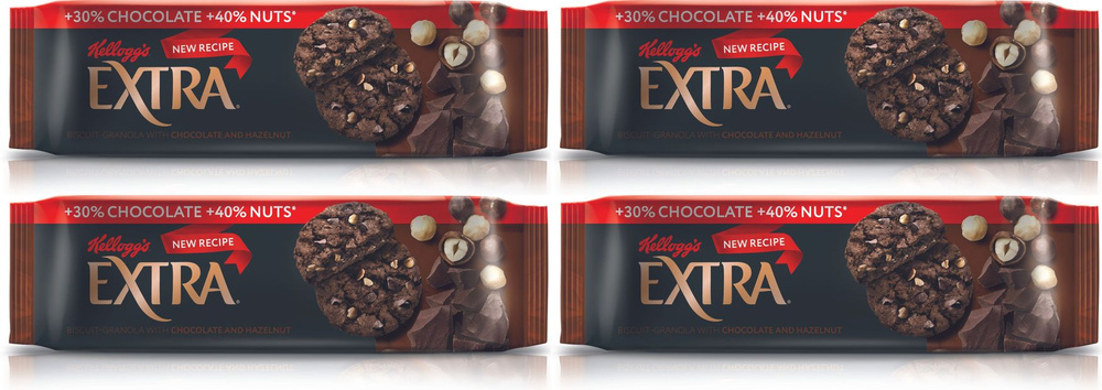 Печенье Kellogg's Extra сдобное Гранола с шоколадом и фундуком, комплект: 4 упаковки по 150 г  #1